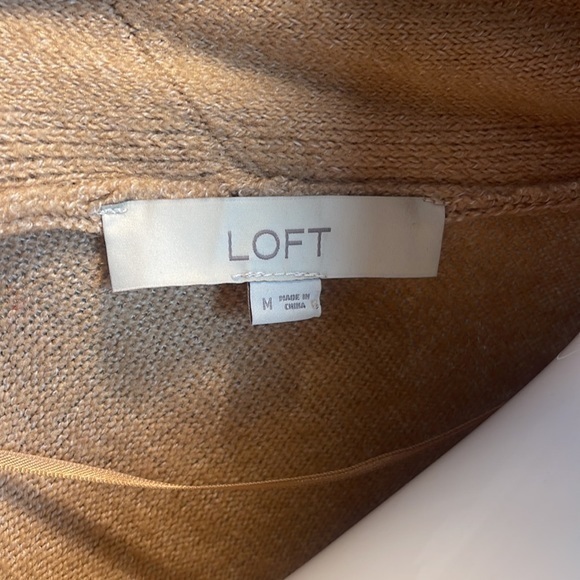 LOFT Tan & White Striped Pocket Cardigan Sweater Womens Size M RefJ023 - Picture 7 of 11